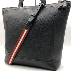 1円【極美品】BALLY バリー 2way トートバッグ 肩掛け A4 PC 大容量 ショルダー トレスポ 赤 白 メンズ ビジネス レザー 本革 ブラック 黒