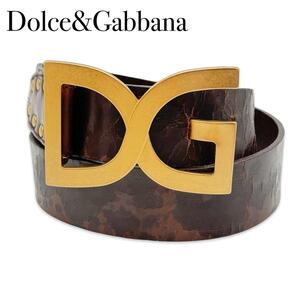 DOLCE＆GABBANA　ドルチェ&ガッバーナ ドルガバ レザー ゴールド ベルト メンズ ブラウン 金