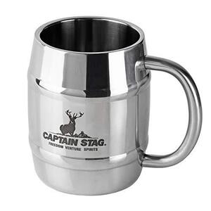 キャプテンスタッグ(CAPTAIN STAG) コップ マグカップ ビールジョッキ ダブルステンレス 中空二重構造 樽型 マグカップ 420ml