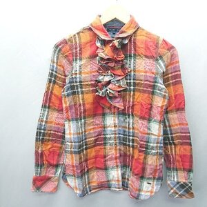 ◇ TOMMY HILFIGER トミーヒルフィガー コットン101％ チェック柄 長袖 シャツ サイズ40 オレンジ系 レディース E