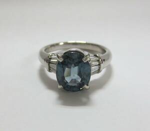 ○　サファイア　3.33ct　プラチナ900無垢　テーパー　ダイヤモンド0.28ct　リング　指輪　レアモデル　約6ｇ　レアストーン