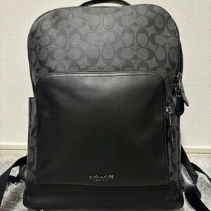 １円～【未使用級】COACH コーチ リュックサック グラハム バックパック ビジネス レザー ダークグレー＆ブラック A4 通勤 メンズ 