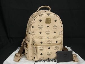 ■新品同様■ MCM エムシーエム モノグラム ヴィセトス柄 レザー スタッズ リュックサック バックパック デイパック ベージュ系 AV4929