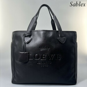 1円 超極美品/A4●ロエベ LOEWE トートバッグ ハンドバッグ メンズ ビジネス 大容量 書類 ロゴ型押し 本革 レザー ブラウン ヘリテージ 