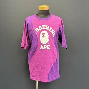 A BATHING APE CUTTING COLLEGE RELAXED FIT TEE ア ベイジング エイプ カッティング リラックスド フィット Tシャツ size S 半袖