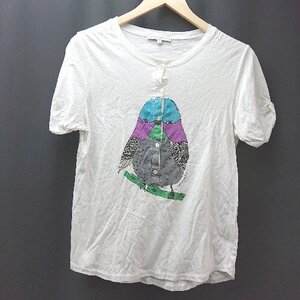 ◇ paul&joe sister クルーネック カジュアル ハーフボタン 鳥 フクロウ 半袖 Tシャツ サイズ2 ホワイト レディース E