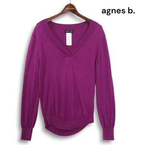 agnes b. アニエスベー 秋冬★ カシミヤ ウール混 シルク♪ ざっくり Vネック ニット セーター Sz.2 レディース　K4T01725_A#K