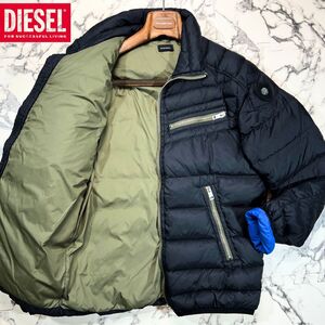 美品/ライダース型 (M~L)●DIESEL ディーゼル ダウンジャケット ブルゾン ブラック 黒 アウター カーキ 肩ブレイブマンロゴ 中綿 ダウン90%