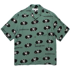 24SS WACKO MARIA RECORDS HAWAIIAN SHIRT Lサイズ グリーン ハワイアンシャツ ワコマリア レコード柄 レコード