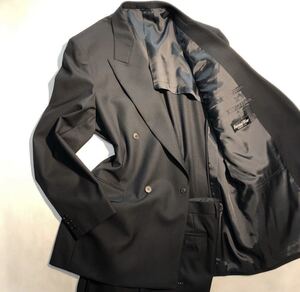 新品 定価3.9万円【サイズAB8 XXL★ダブル礼服】4Bダブルスーツ3L 漆黒フォーマル 背抜き ノーベンツ 2タック ウール100% アジャスター