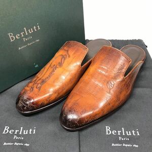 【ベルルッティ】本物 Berluti 靴 26.5cm サイラス オマーン カリグラフィ スリッポン サンダル サマーシューズ 本革 レザー メンズ 8 箱有