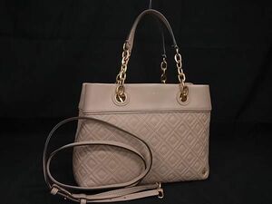 1円 ■極美品■ TORY BURCH トリーバーチ レザー 2WAY ハンドバッグ ショルダーバッグ 肩掛けかばん レディース ベージュ系 FD0621