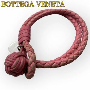 ★ ボッテガヴェネタ BOTTEGA VENETA ブレスレット 編み込み カーフレザー 本革 メンズ イタリア製 ピンク ★