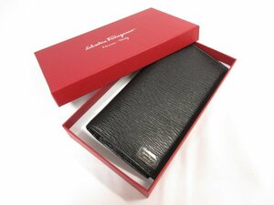 未使用【サルヴァトーレフェラガモ Salvatore Ferragamo】 レザー ロングウォレット 長財布 (メンズ) ブラック 黒 伊製 □30ME7316□