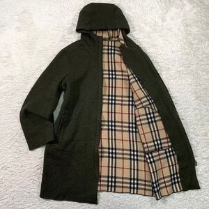 極美品 バーバリー ロンドン ウール フード ダッフル コート ノバチェック カーキ 4XL BURBERRY LONDON ジャケット アウター