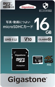 16GB microSDXCカード Gigastone UHD対応 microSDカード 読み書き10MB/s フルHD撮影 ギガストーンGJMX-16GV1 SDアダプタ付 