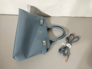 BAG-002　 中古★D.KELLY(ディー ケリー) 2WAYトートバッグ(ショルダーベルト付き)ターコイズブルー