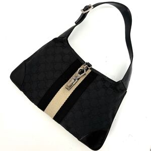 GUCCI グッチ ジャッキー金具 SV金具 シェリーライン ショルダーバッグ トートバッグ GGキャンバス レザー 肩掛け ブラック 黒 