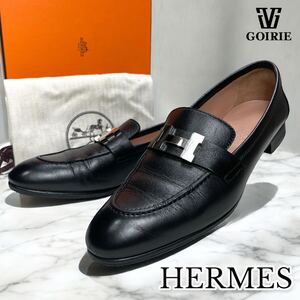 【希少/極美品】HERMES エルメス モカシン パリ ローファー サイズ37 24㎝ 箱袋付き 革靴 イタリア製 黒 ブラック Hバックル シルバー金具