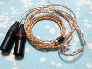 切り込み入り MMCX　PCOCC 16芯 ブレイド編み込み 長め 200cm XLRコネクタ 3ピン×2 Shure Westone Campfire Audio (XLR4ピン 6.3mm 対応可