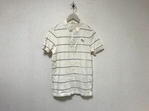 本物アバクロアンドフィッチAbercrombie&Fitchコットンボーダー柄ヘンリーネック半袖Tシャツメンズアメカジサーフミリタリー白ホワイトXS