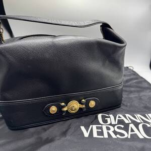 VERSACE ヴェルサーチ バニティバッグ ハンドバッグ サンバースト 太陽 ゴールド金具 黒 ブラック 革 レザー ユニセックス