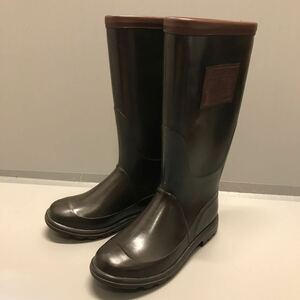 未使用！RALPH LAUREN ラルフローレン イタリア製 ラバー／レザー レインブーツ 長靴 サイズUS9(27cm) ダークブラウン ロングブーツ 希少!