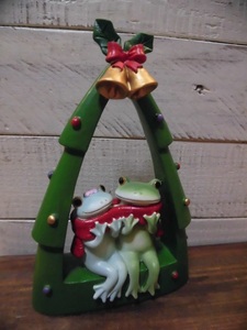 ◎樹脂製◎かえる カエル 蛙 の置物 オブジェ 雑貨 HAPPY クリスマス ツリー あったか マフラー 