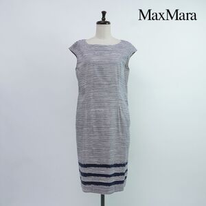 美品 WEEKEND Max Mara マックスマーラ ボーダー ノースリーブ膝丈ワンピース レディース 白紺 サイズL*PC441