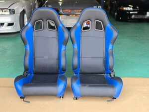 新品　セミバケットシート　リクライニング式　シート本体 左右2脚セット　レザー調ブラック&ブルー