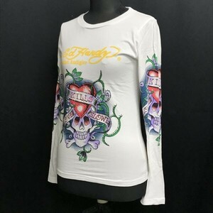 USA製☆エドハーディー/Ed Hardy☆スカル/ドクロ/ラインストーン装飾/長袖Tシャツ/ロンT【レディースS/白/white】Tops/Shirts◇cBH754