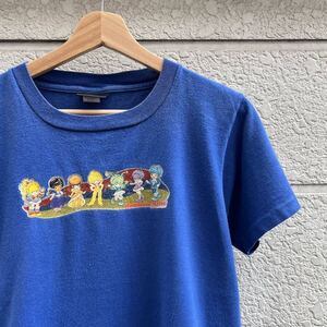 80s 90s USA製 青 プリントTシャツ 半袖Tシャツ Changes Rainbow Brite アニメプリント アメリカ製 古着 vintage ヴィンテージ ラメ