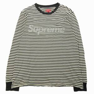 15AW シュプリーム SUPREME Striped Logo L/S Top ストライプ ロゴ Tシャツ 長袖 クルーネック ボーダー ロンT カットソー M 白 ホワイト