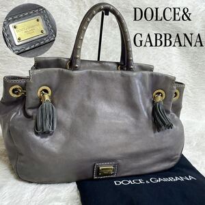 希少 DOLCE&GABBANA 豹柄 オールレザー ロゴプレート トートバッグ ドルガバ ハンドバッグ ヴィンテージ フリンジ 本革