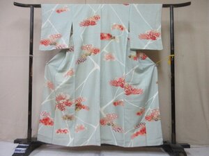 1円 良品 正絹 着物 小紋 縮緬 和装 和服 アンティーク レトロ 花文 高級 袷 身丈147cm 裄64cm【夢職】★★★