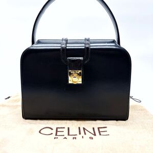 1円◆CELINE セリーヌ ガンチーニ ハンドバッグ フォーマル系 ボックスカーフレザー 黒 ゴールド金具 レディース