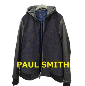 【送料無料】 ポールスミス フード付 袖切替 レザーブルゾン Mサイズ ジャンパー ジャケット Paul Smith