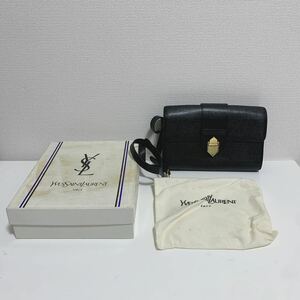 YSL YVES SAINT LAURENT イヴサンローラン ショルダーバッグ ゴールド金具 本革 シボ革 カサンドラ オールド ブラック 箱付き 保存袋付き