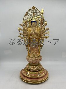 仏像 准胝観音菩薩 立像 桧木 六観音 木彫り 木製 総高約40cm