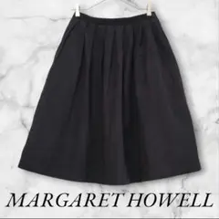 MARGARET HOWELL　リネンコットン　フレアタックスカート　Ｓ／Ⅰ　黒