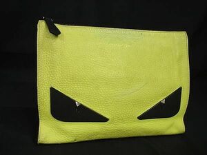 1円 FENDI フェンディ バッグバグズ モンスター バグズアイ レザー クラッチバッグ セカンドバッグ メンズ レディース イエロー系 BJ3523