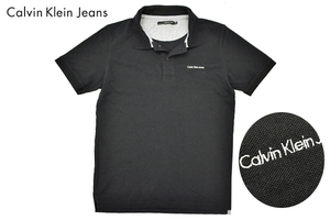 Y-8128★送料無料★超美品★Calvin Klein Jeans カルバンクライン ジーンズ★胸ポケット刺繍 ブラック黒 鹿の子 半袖 ポロシャツ ＸＬ