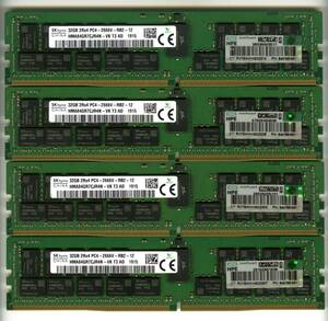 【RDIMM】DDR4-2666、ECC Registered、32GBの4枚セットで128GB、中古　SKhynix HPE reg pc4 サーバー メモリ Z4 G4で動作確認済み 1915-3