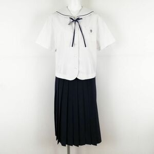 1円 セーラー服 スカート 紐タイ 上下3点セット 大きいサイズ カンコー 夏物 青1本線 女子 学生服 中学 高校 白 制服 中古 ランクC NA9171