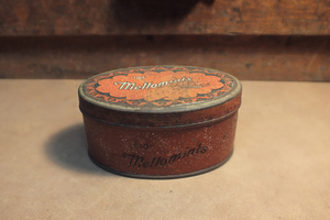 [ヴィンテージ缶] TIN メロミンツ キャンディ オーバル ブリキ缶 Vintage oval 10c Mellowmints candy tin