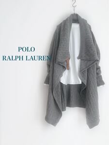 現行タグ 近年モデル POLO RALPH LAUREN カシミヤ混ケーブルニットカーディガン グレー ロングカーディガン 牛革ベルト ラルフローレン