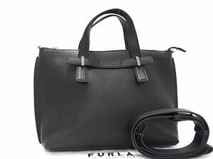 1円 ■極美品■ FURLA フルラ レザー 2WAY クロスボディ ショルダーバッグ ハンドバッグ 斜め掛け 肩掛け レディース ブラック系 FA8901