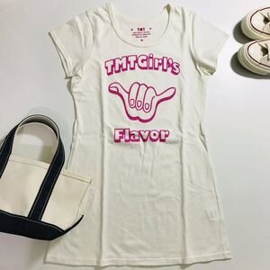 100円　TMT ティーエムティー　イラスト　細身　キナリ　半袖Tシャツ XS