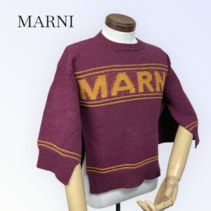 マルニ MARNI ニット セーター キモノスリーブ ロゴ バージンウール ボルドー レディース