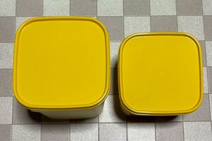 【未使用品】TupperWare タッパーウェア 黄色 スクエア すのこ付 ②個セット 保存容器 密閉容器 